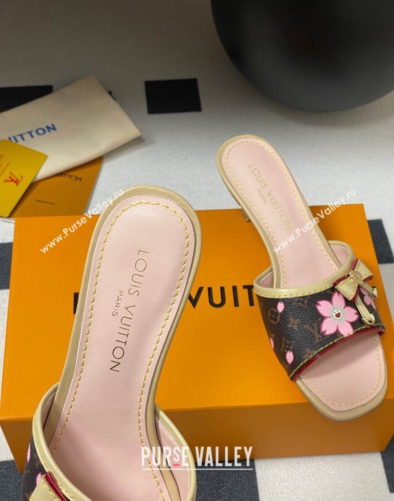 Louis Vuitton LV x TM Heel Slides Sandal 3cm in Cherry Bloom Print Monogram Canvas 2025 LV042201 (MD-250422028)