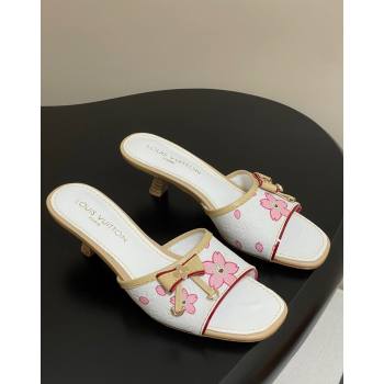 Louis Vuitton LV x TM Heel Slides Sandal 3cm in Cherry Bloom Print Leather White 2025 LV042201 (MD-250422029)
