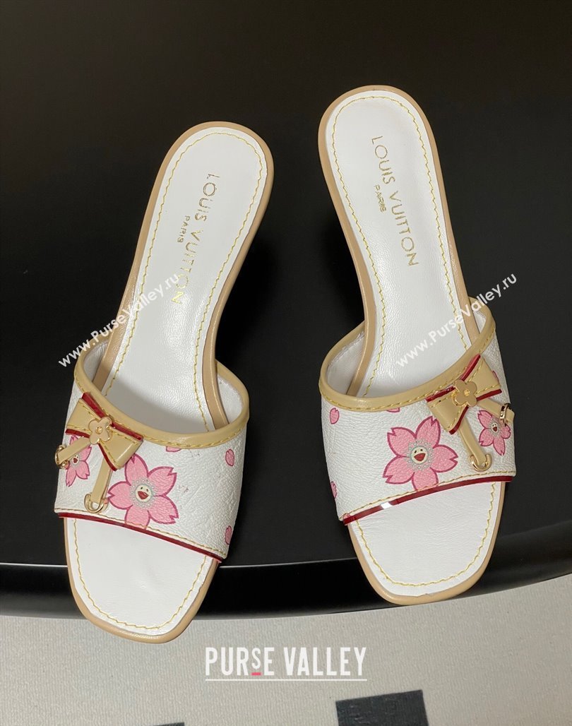 Louis Vuitton LV x TM Heel Slides Sandal 3cm in Cherry Bloom Print Leather White 2025 LV042201 (MD-250422029)