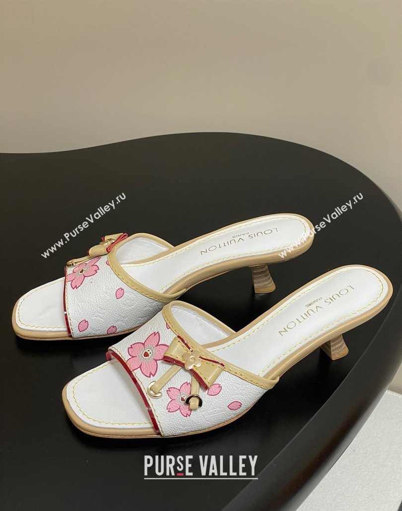 Louis Vuitton LV x TM Heel Slides Sandal 3cm in Cherry Bloom Print Leather White 2025 LV042201 (MD-250422029)