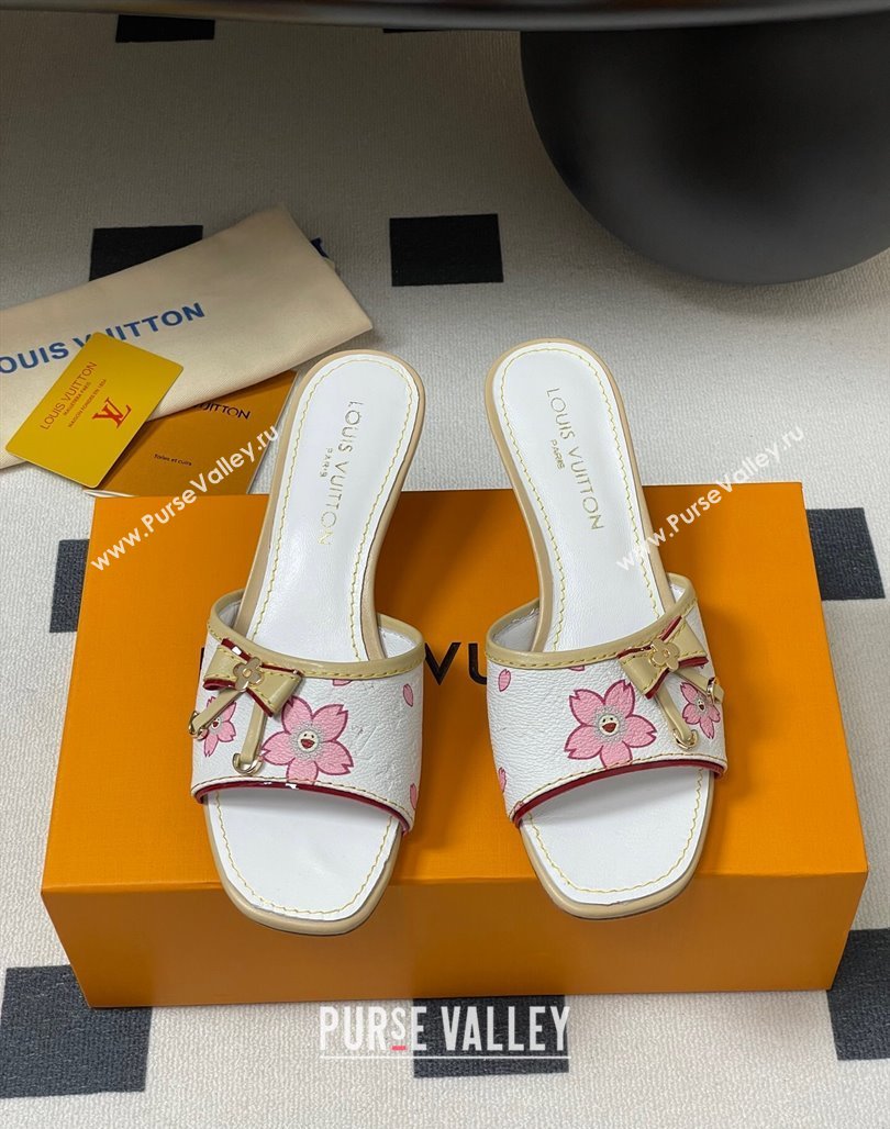 Louis Vuitton LV x TM Heel Slides Sandal 3cm in Cherry Bloom Print Leather White 2025 LV042201 (MD-250422029)