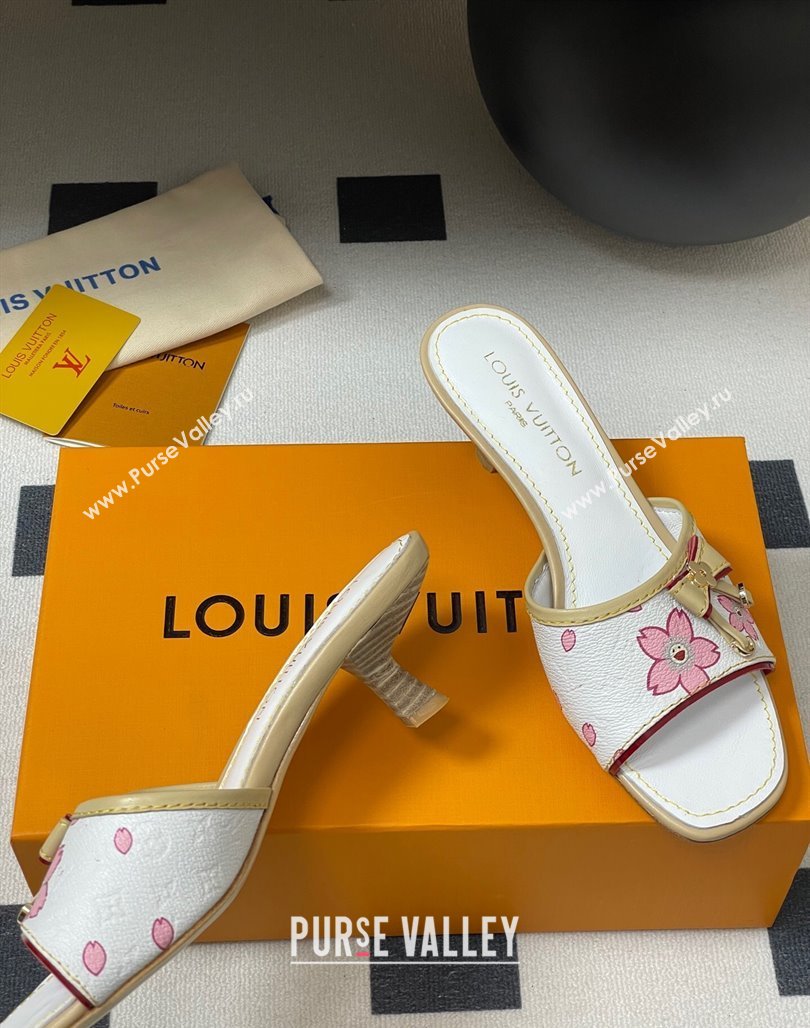 Louis Vuitton LV x TM Heel Slides Sandal 3cm in Cherry Bloom Print Leather White 2025 LV042201 (MD-250422029)
