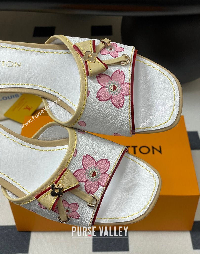 Louis Vuitton LV x TM Heel Slides Sandal 3cm in Cherry Bloom Print Leather White 2025 LV042201 (MD-250422029)