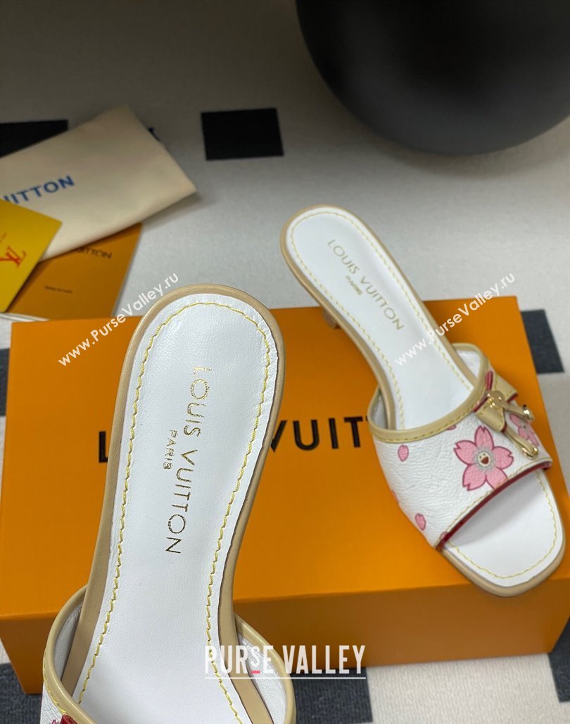 Louis Vuitton LV x TM Heel Slides Sandal 3cm in Cherry Bloom Print Leather White 2025 LV042201 (MD-250422029)