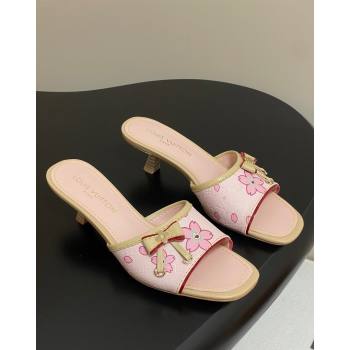 Louis Vuitton LV x TM Heel Slides Sandal 3cm in Cherry Bloom Print Leather Pink 2025 LV042201 (MD-250422030)