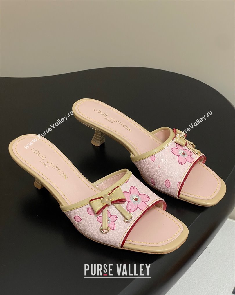 Louis Vuitton LV x TM Heel Slides Sandal 3cm in Cherry Bloom Print Leather Pink 2025 LV042201 (MD-250422030)