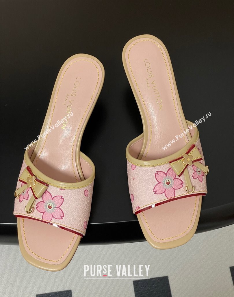 Louis Vuitton LV x TM Heel Slides Sandal 3cm in Cherry Bloom Print Leather Pink 2025 LV042201 (MD-250422030)
