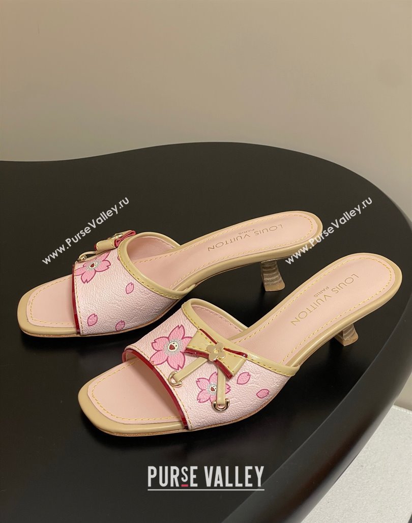 Louis Vuitton LV x TM Heel Slides Sandal 3cm in Cherry Bloom Print Leather Pink 2025 LV042201 (MD-250422030)