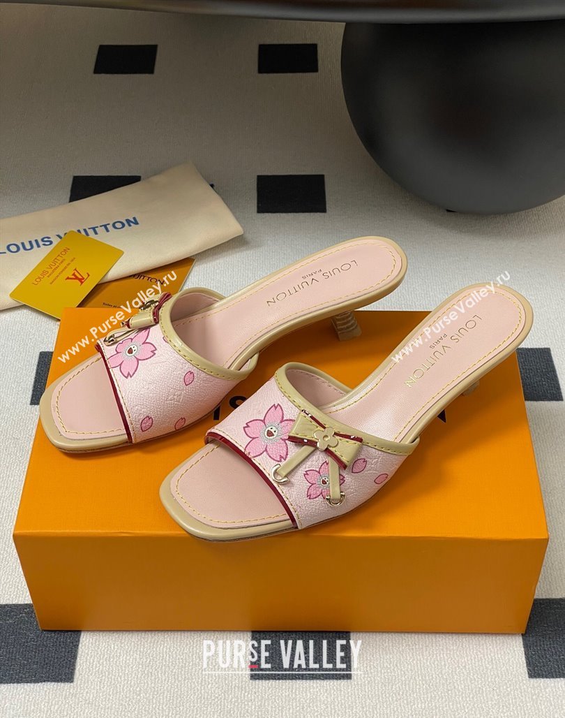 Louis Vuitton LV x TM Heel Slides Sandal 3cm in Cherry Bloom Print Leather Pink 2025 LV042201 (MD-250422030)
