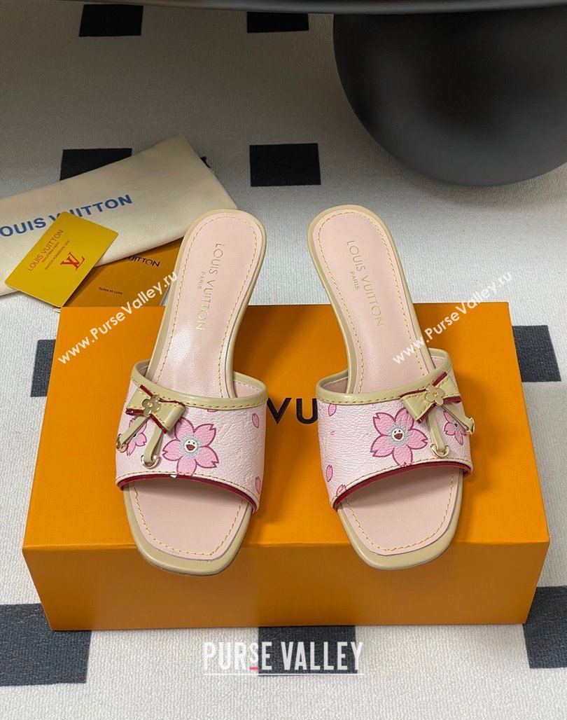 Louis Vuitton LV x TM Heel Slides Sandal 3cm in Cherry Bloom Print Leather Pink 2025 LV042201 (MD-250422030)