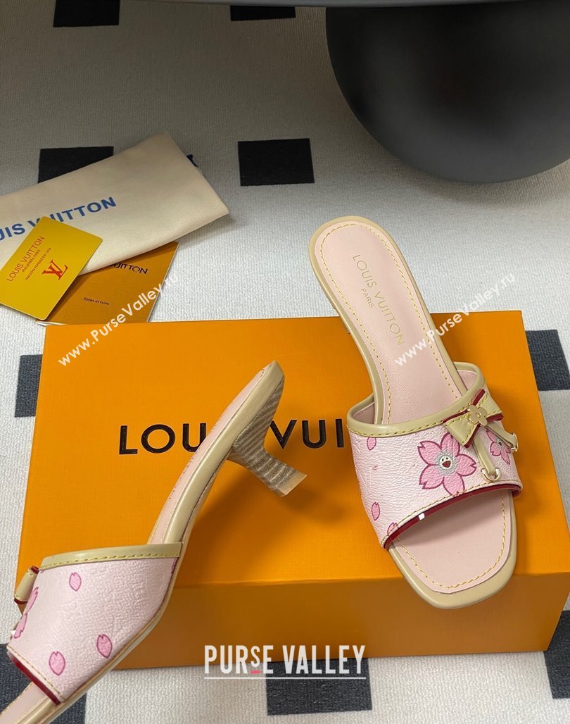 Louis Vuitton LV x TM Heel Slides Sandal 3cm in Cherry Bloom Print Leather Pink 2025 LV042201 (MD-250422030)