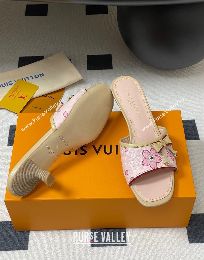 Louis Vuitton LV x TM Heel Slides Sandal 3cm in Cherry Bloom Print Leather Pink 2025 LV042201 (MD-250422030)
