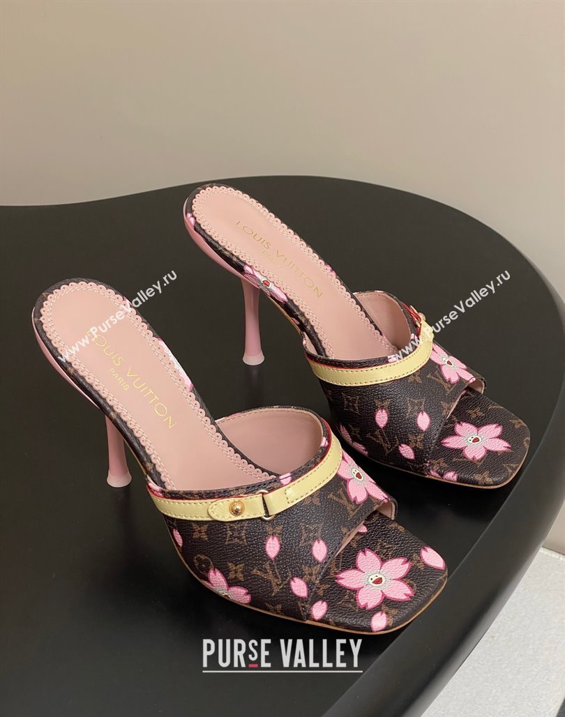 Louis Vuitton LV x TM 6AM Heel Slides Sandal 9cm in Cherry Bloom Print Monogram Canvas 2025 1ADIGZ (MD-250422034)
