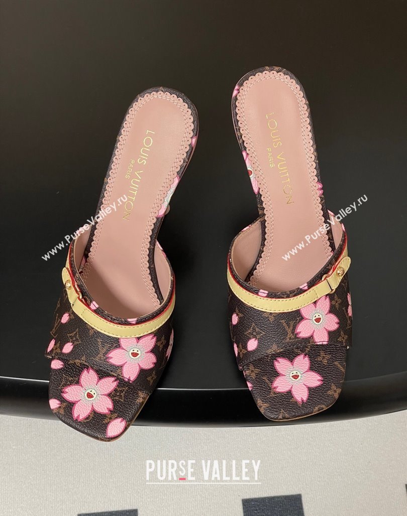 Louis Vuitton LV x TM 6AM Heel Slides Sandal 9cm in Cherry Bloom Print Monogram Canvas 2025 1ADIGZ (MD-250422034)