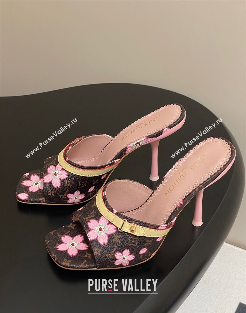 Louis Vuitton LV x TM 6AM Heel Slides Sandal 9cm in Cherry Bloom Print Monogram Canvas 2025 1ADIGZ (MD-250422034)