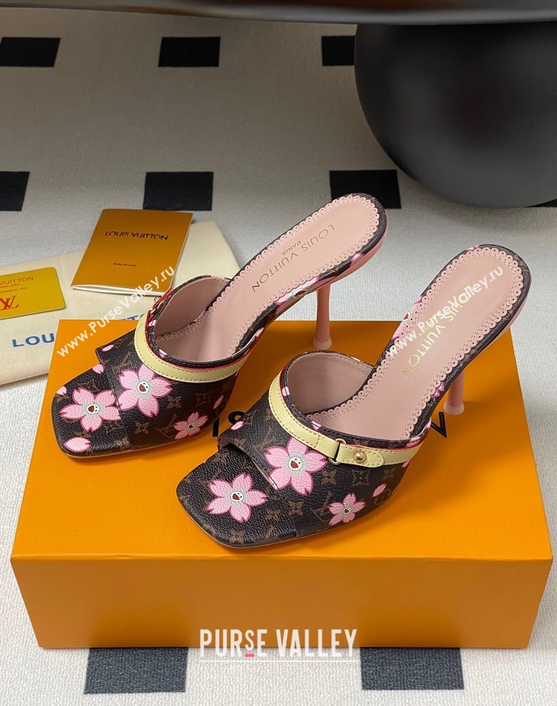 Louis Vuitton LV x TM 6AM Heel Slides Sandal 9cm in Cherry Bloom Print Monogram Canvas 2025 1ADIGZ (MD-250422034)