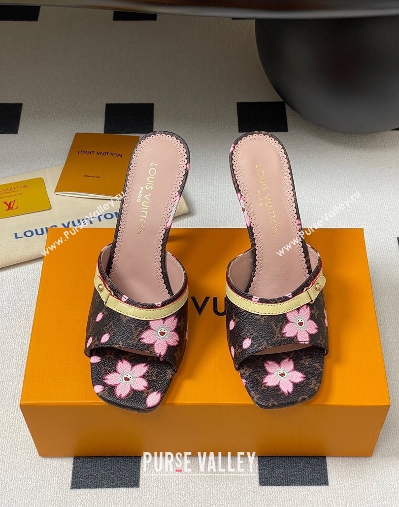 Louis Vuitton LV x TM 6AM Heel Slides Sandal 9cm in Cherry Bloom Print Monogram Canvas 2025 1ADIGZ (MD-250422034)