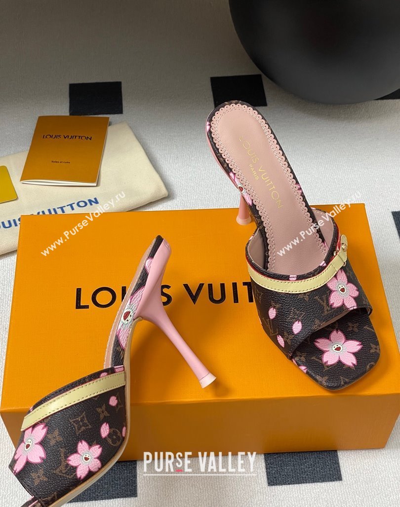 Louis Vuitton LV x TM 6AM Heel Slides Sandal 9cm in Cherry Bloom Print Monogram Canvas 2025 1ADIGZ (MD-250422034)