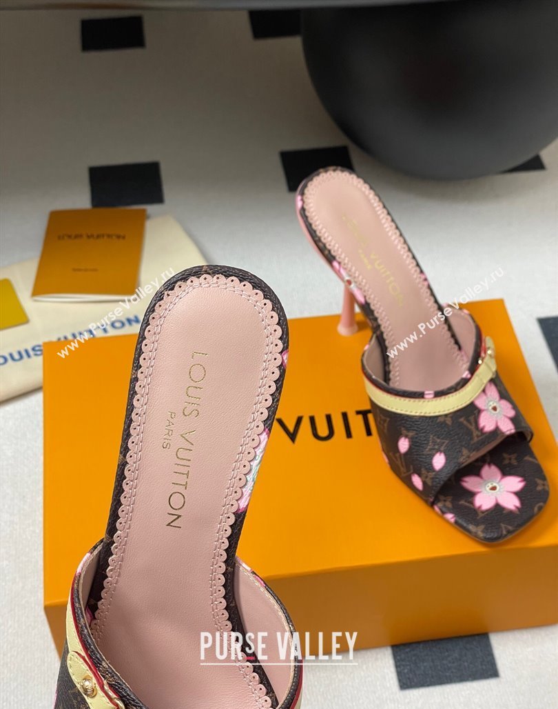 Louis Vuitton LV x TM 6AM Heel Slides Sandal 9cm in Cherry Bloom Print Monogram Canvas 2025 1ADIGZ (MD-250422034)