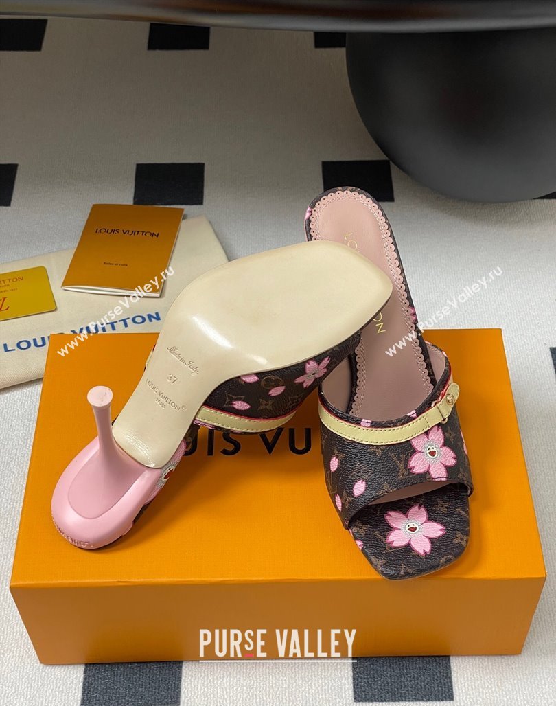 Louis Vuitton LV x TM 6AM Heel Slides Sandal 9cm in Cherry Bloom Print Monogram Canvas 2025 1ADIGZ (MD-250422034)