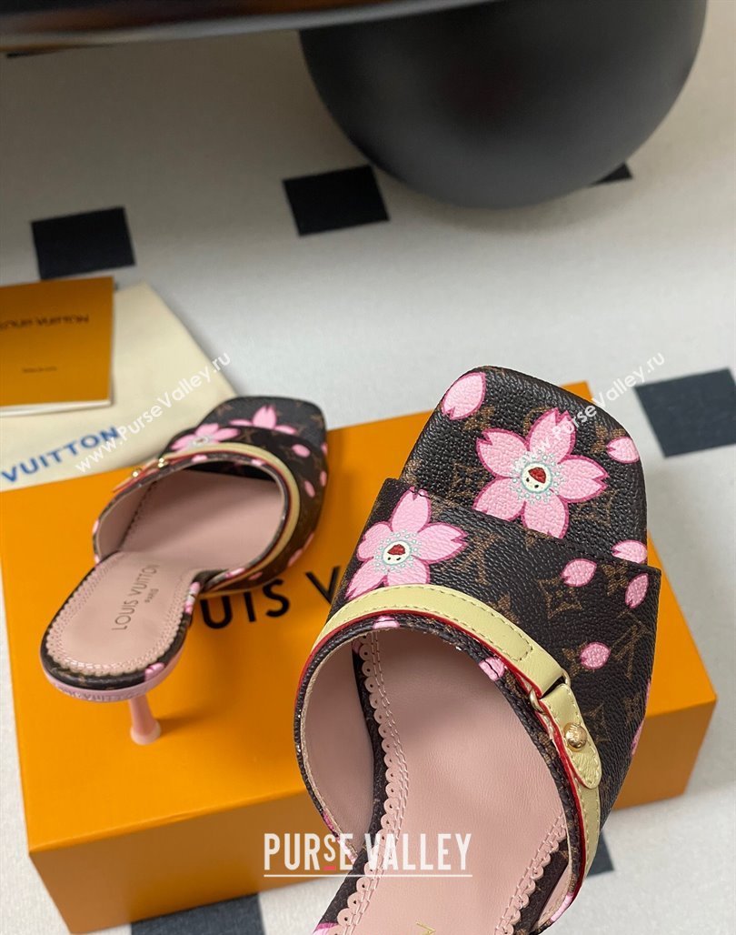 Louis Vuitton LV x TM 6AM Heel Slides Sandal 9cm in Cherry Bloom Print Monogram Canvas 2025 1ADIGZ (MD-250422034)