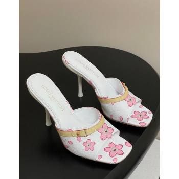 Louis Vuitton LV x TM 6AM Heel Slides Sandal 9cm in Cherry Bloom Print Leather White 2025 1ADIGZ (MD-250422035)