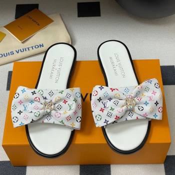 Louis Vuitton LV x TM Lily Flat Slides Sandal with Bow in Monogram Canvas White/Multicolor 2025 1AGVYB (MD-250422038)