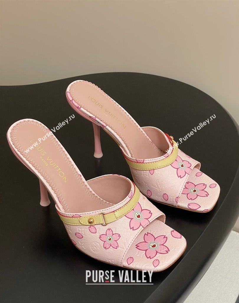 Louis Vuitton LV x TM 6AM Heel Slides Sandal 9cm in Cherry Bloom Print Leather Pink 2025 1ADIGZ (MD-250422036)