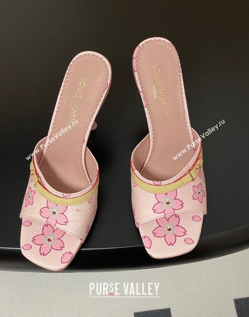 Louis Vuitton LV x TM 6AM Heel Slides Sandal 9cm in Cherry Bloom Print Leather Pink 2025 1ADIGZ (MD-250422036)