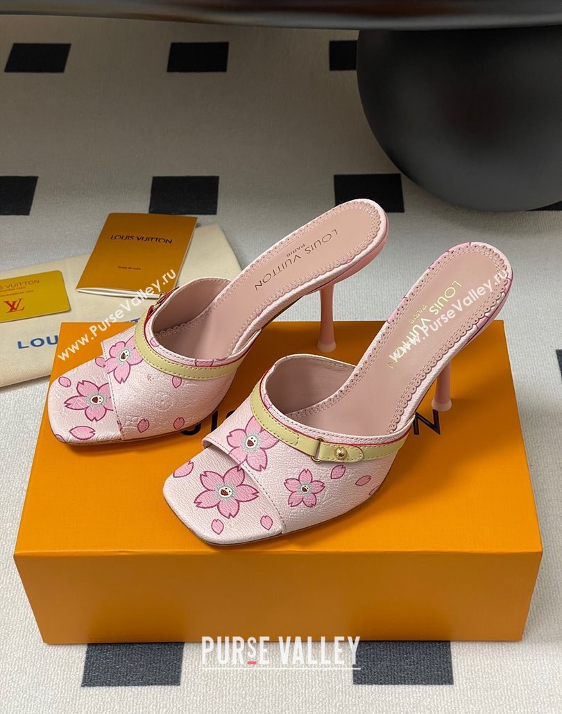 Louis Vuitton LV x TM 6AM Heel Slides Sandal 9cm in Cherry Bloom Print Leather Pink 2025 1ADIGZ (MD-250422036)