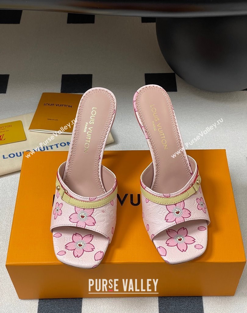 Louis Vuitton LV x TM 6AM Heel Slides Sandal 9cm in Cherry Bloom Print Leather Pink 2025 1ADIGZ (MD-250422036)