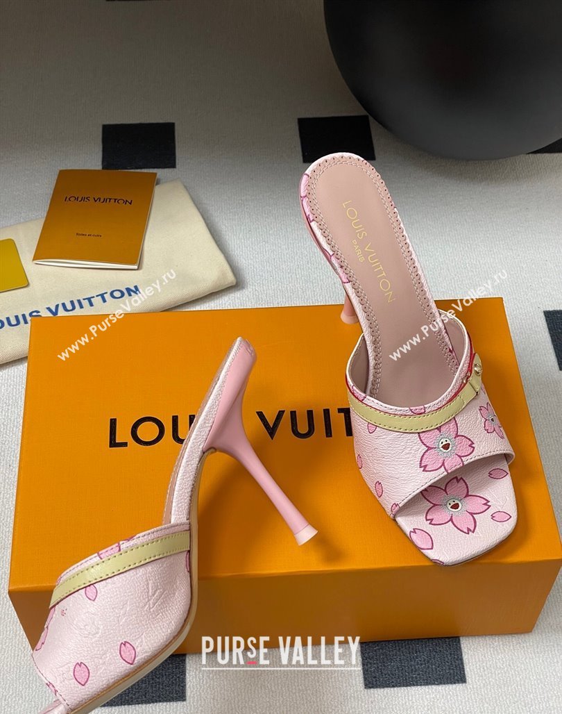 Louis Vuitton LV x TM 6AM Heel Slides Sandal 9cm in Cherry Bloom Print Leather Pink 2025 1ADIGZ (MD-250422036)