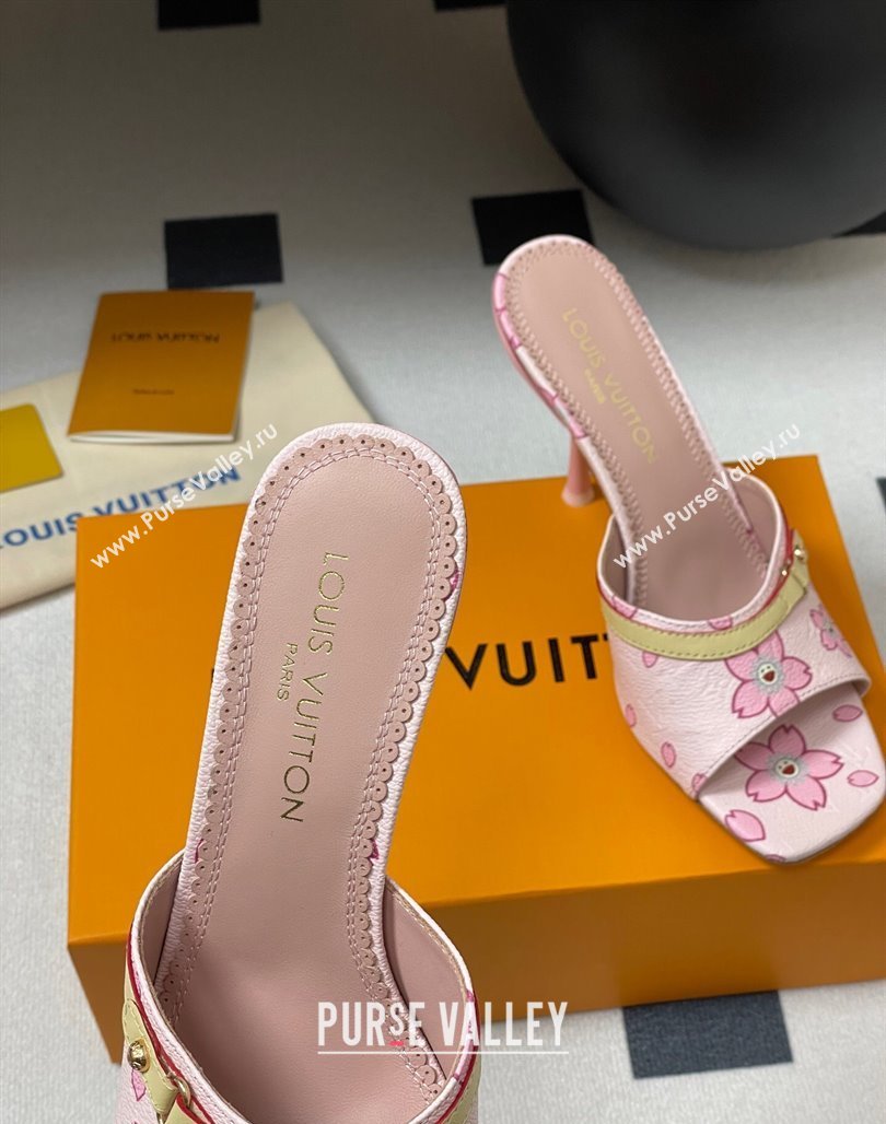 Louis Vuitton LV x TM 6AM Heel Slides Sandal 9cm in Cherry Bloom Print Leather Pink 2025 1ADIGZ (MD-250422036)