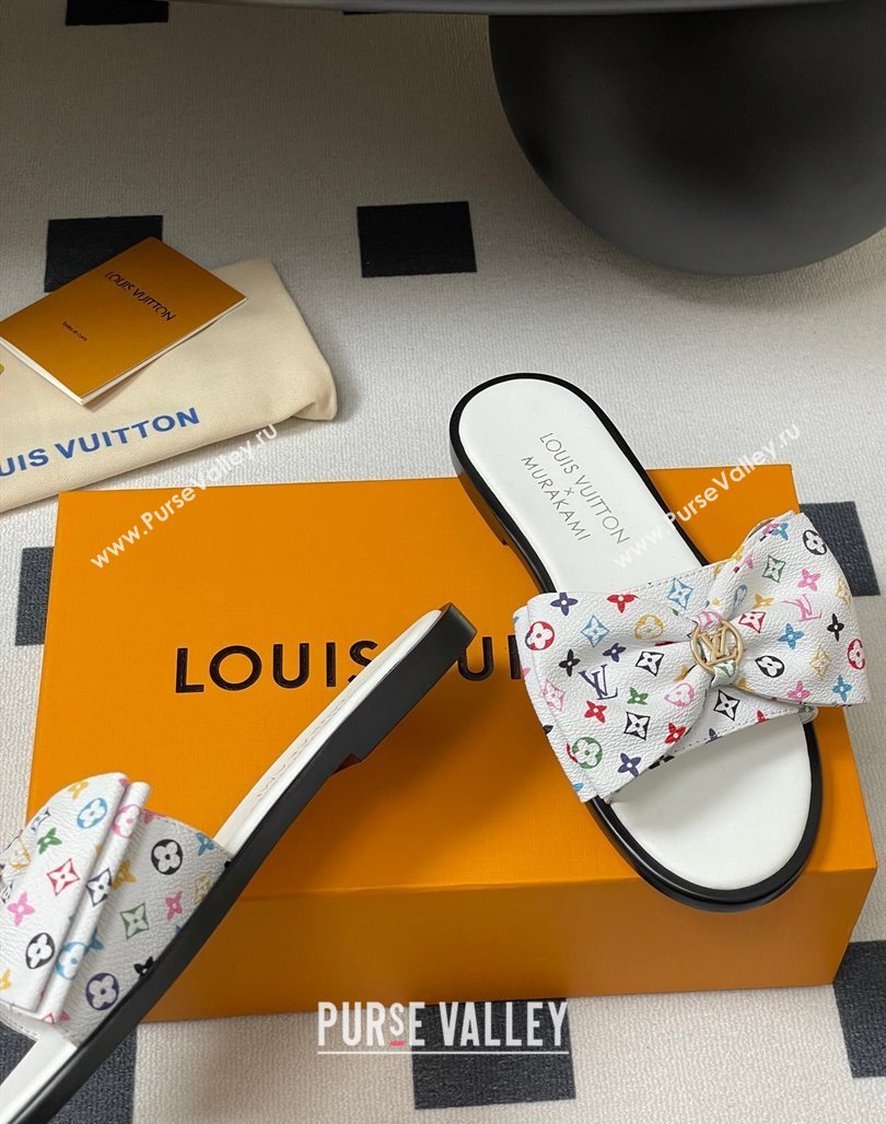 Louis Vuitton LV x TM Lily Flat Slides Sandal with Bow in Monogram Canvas White/Multicolor 2025 1AGVYB (MD-250422038)