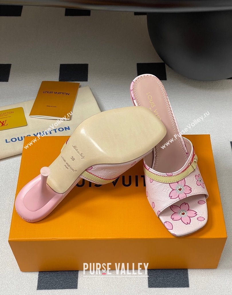Louis Vuitton LV x TM 6AM Heel Slides Sandal 9cm in Cherry Bloom Print Leather Pink 2025 1ADIGZ (MD-250422036)