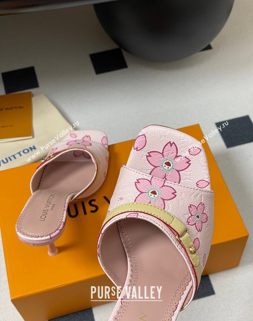 Louis Vuitton LV x TM 6AM Heel Slides Sandal 9cm in Cherry Bloom Print Leather Pink 2025 1ADIGZ (MD-250422036)