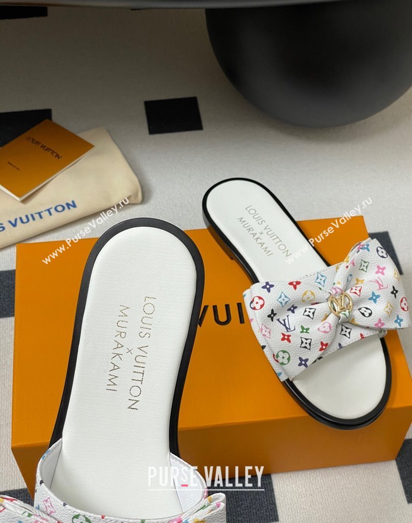 Louis Vuitton LV x TM Lily Flat Slides Sandal with Bow in Monogram Canvas White/Multicolor 2025 1AGVYB (MD-250422038)