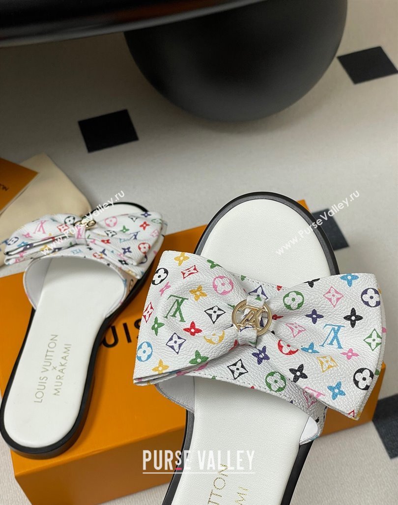 Louis Vuitton LV x TM Lily Flat Slides Sandal with Bow in Monogram Canvas White/Multicolor 2025 1AGVYB (MD-250422038)