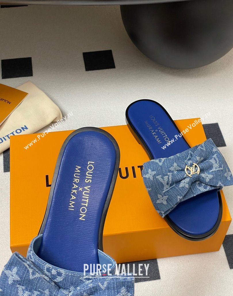 Louis Vuitton Lily Flat Slides Sandal with Bow in Monogram Denim Blue 2025 1AGVYB (MD-250422042)
