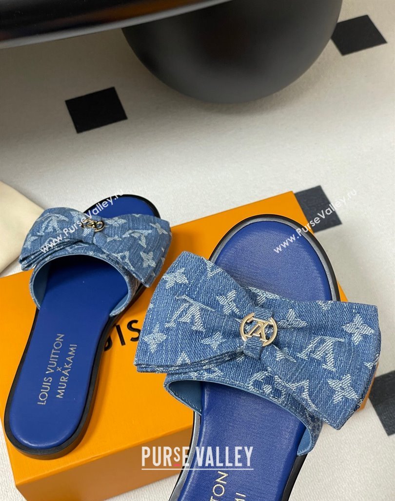 Louis Vuitton Lily Flat Slides Sandal with Bow in Monogram Denim Blue 2025 1AGVYB (MD-250422042)