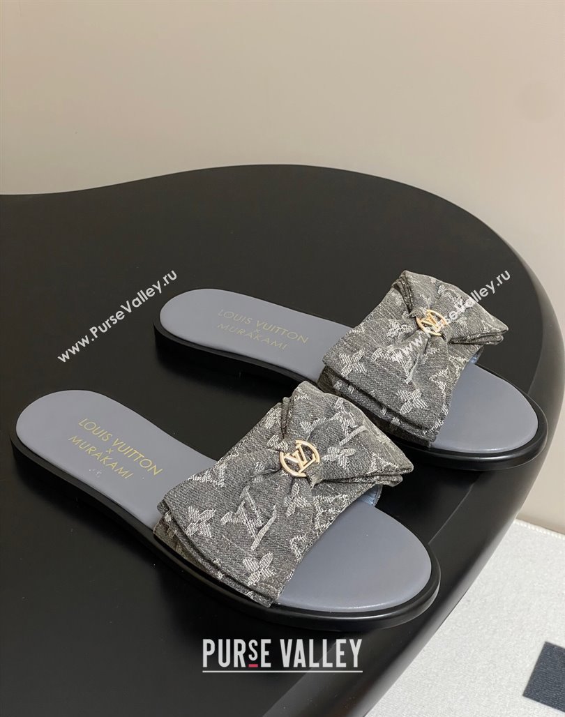 Louis Vuitton Lily Flat Slides Sandal with Bow in Monogram Denim Grey 2025 1AGVYB (MD-250422043)