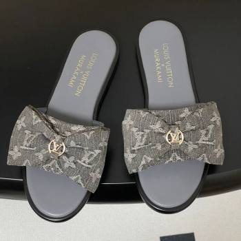 Louis Vuitton Lily Flat Slides Sandal with Bow in Monogram Denim Grey 2025 1AGVYB (MD-250422043)