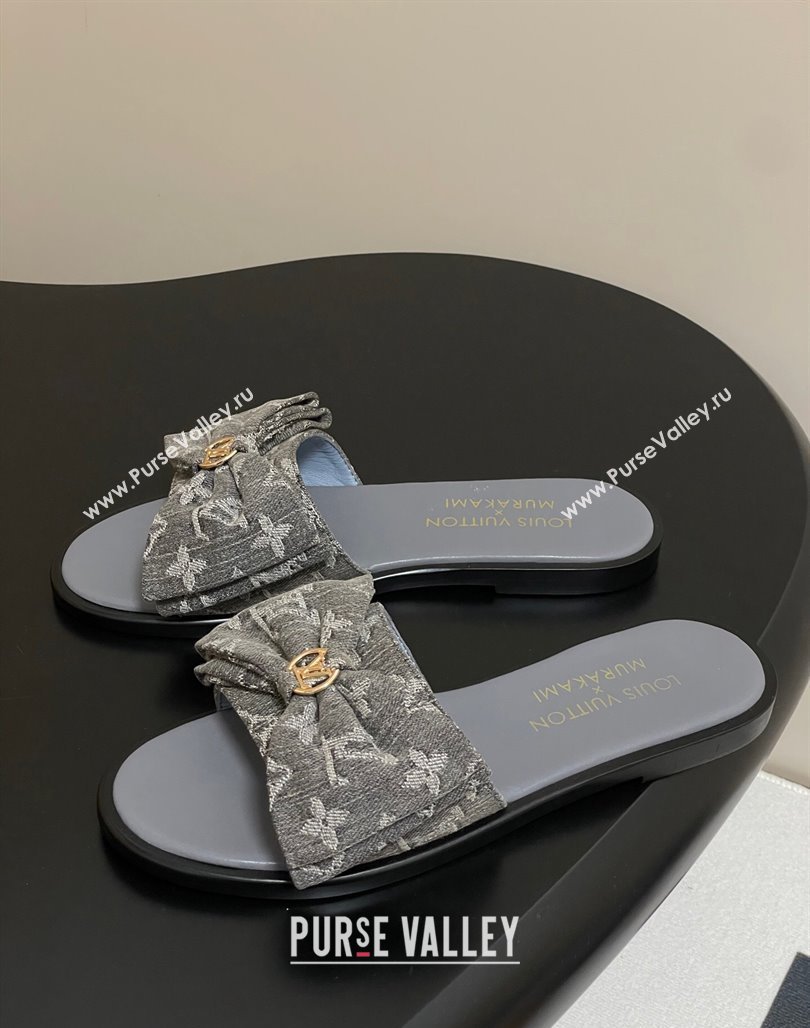 Louis Vuitton Lily Flat Slides Sandal with Bow in Monogram Denim Grey 2025 1AGVYB (MD-250422043)