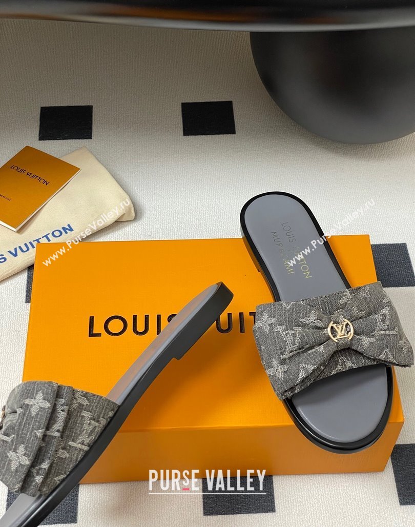 Louis Vuitton Lily Flat Slides Sandal with Bow in Monogram Denim Grey 2025 1AGVYB (MD-250422043)