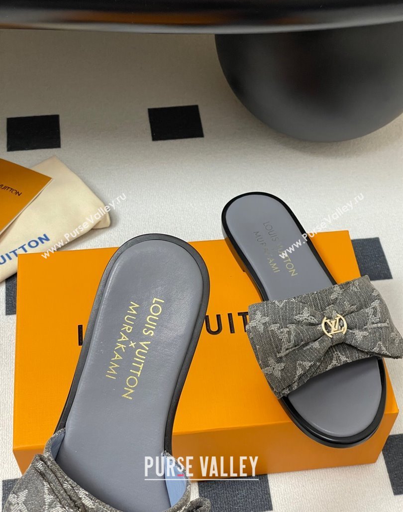 Louis Vuitton Lily Flat Slides Sandal with Bow in Monogram Denim Grey 2025 1AGVYB (MD-250422043)