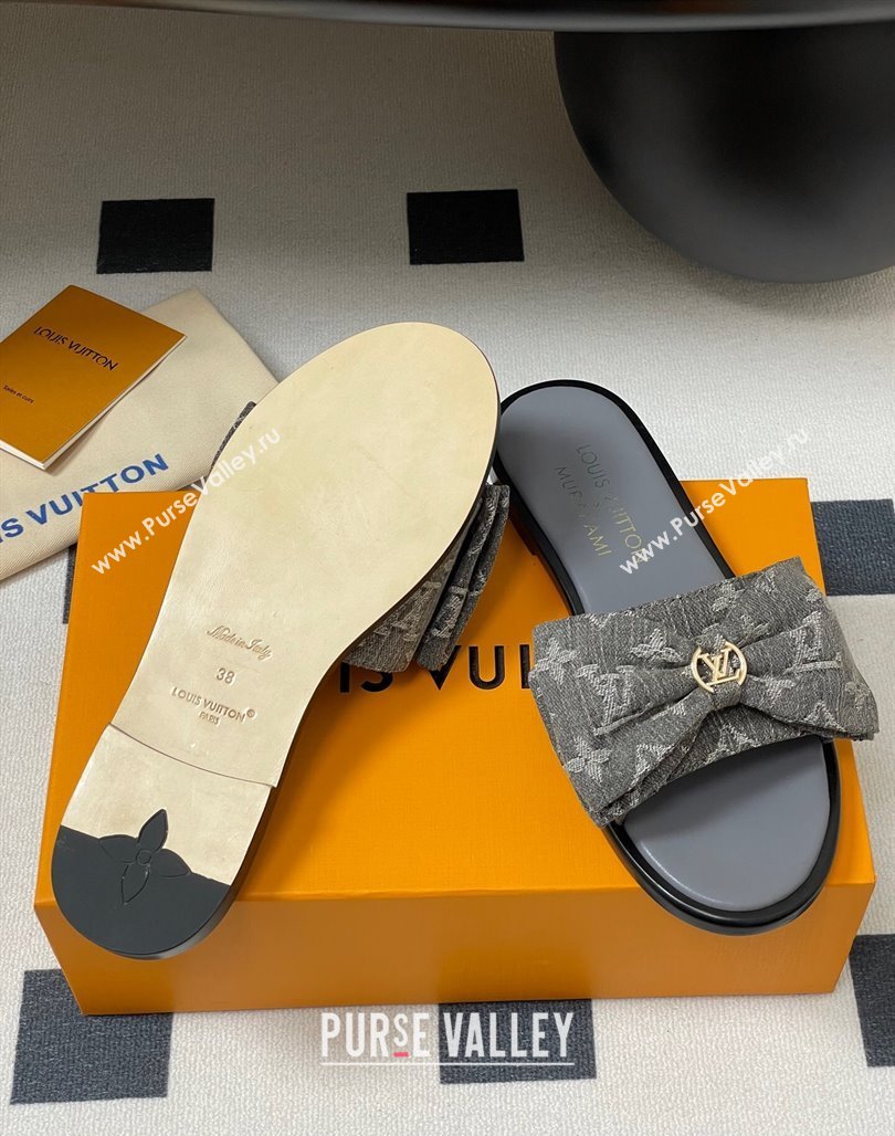Louis Vuitton Lily Flat Slides Sandal with Bow in Monogram Denim Grey 2025 1AGVYB (MD-250422043)