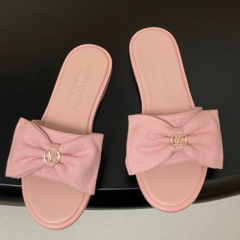 Louis Vuitton Lily Flat Slides Sandal with Bow in Monogram Denim Pink 2025 1AGVYB (MD-250422044)