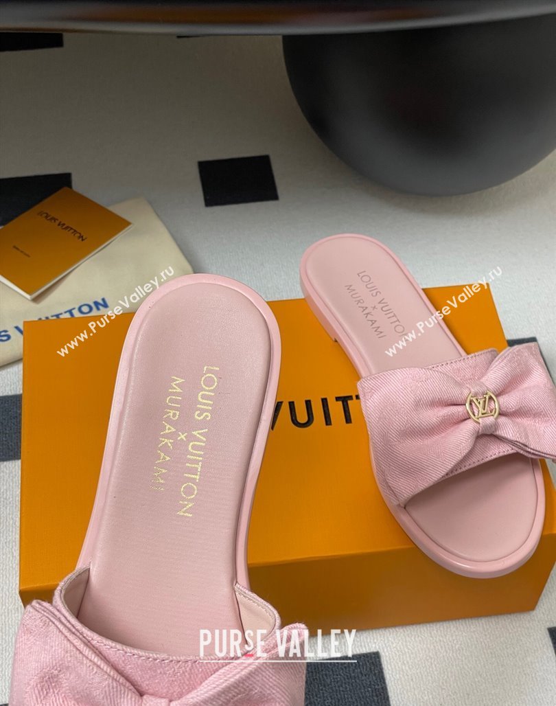 Louis Vuitton Lily Flat Slides Sandal with Bow in Monogram Denim Pink 2025 1AGVYB (MD-250422044)