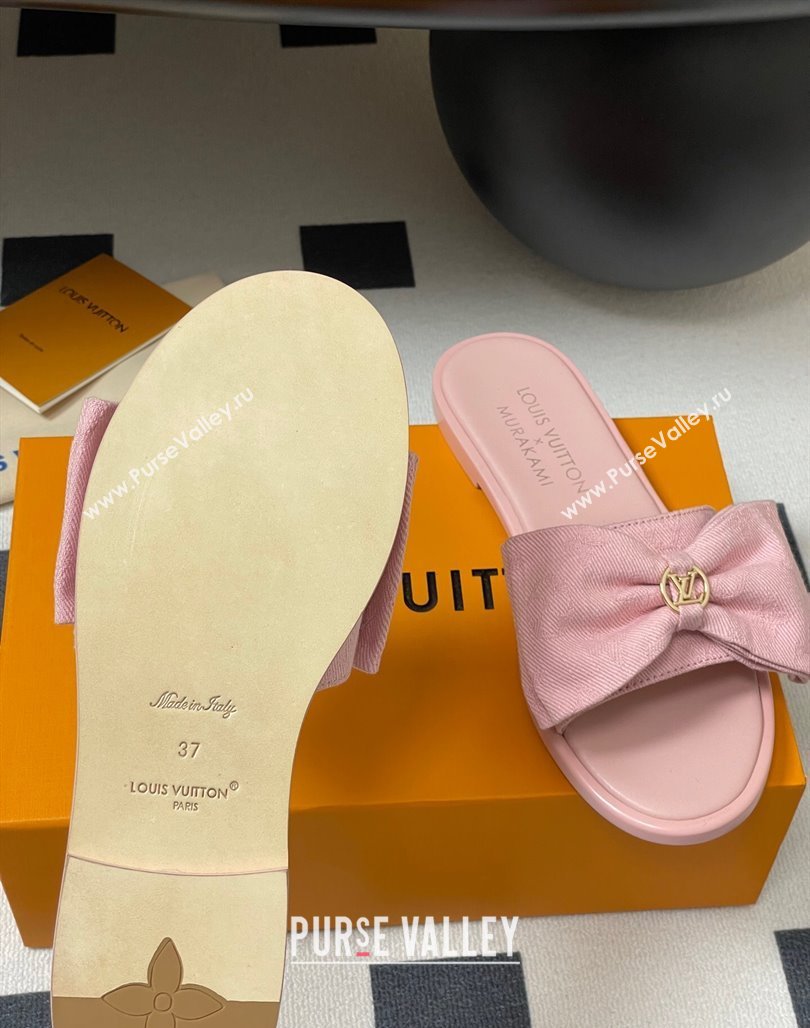 Louis Vuitton Lily Flat Slides Sandal with Bow in Monogram Denim Pink 2025 1AGVYB (MD-250422044)