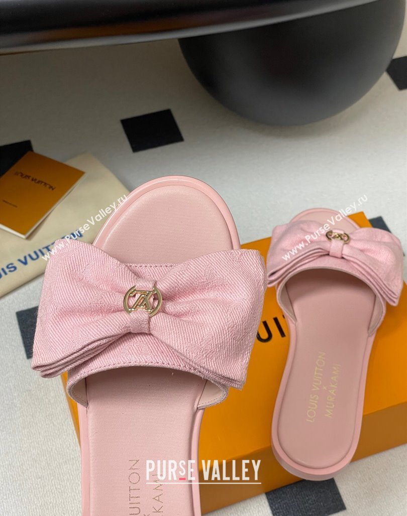 Louis Vuitton Lily Flat Slides Sandal with Bow in Monogram Denim Pink 2025 1AGVYB (MD-250422044)